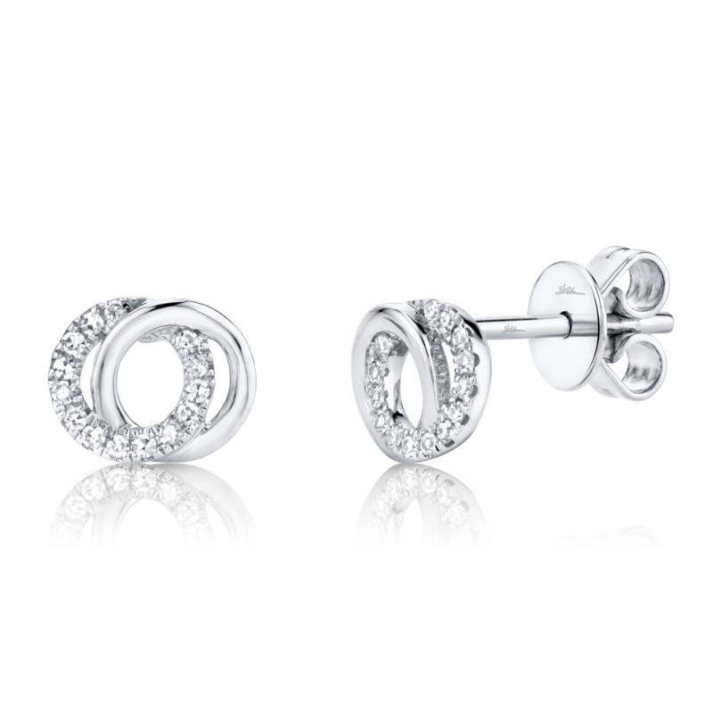 0.09Ct 14K White Gold Diamond Love Knot Circle Stud Earrings