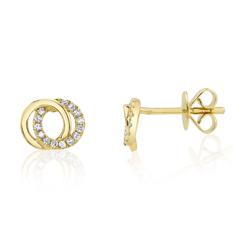 0.09Ct 14K White Gold Diamond Love Knot Circle Stud Earring