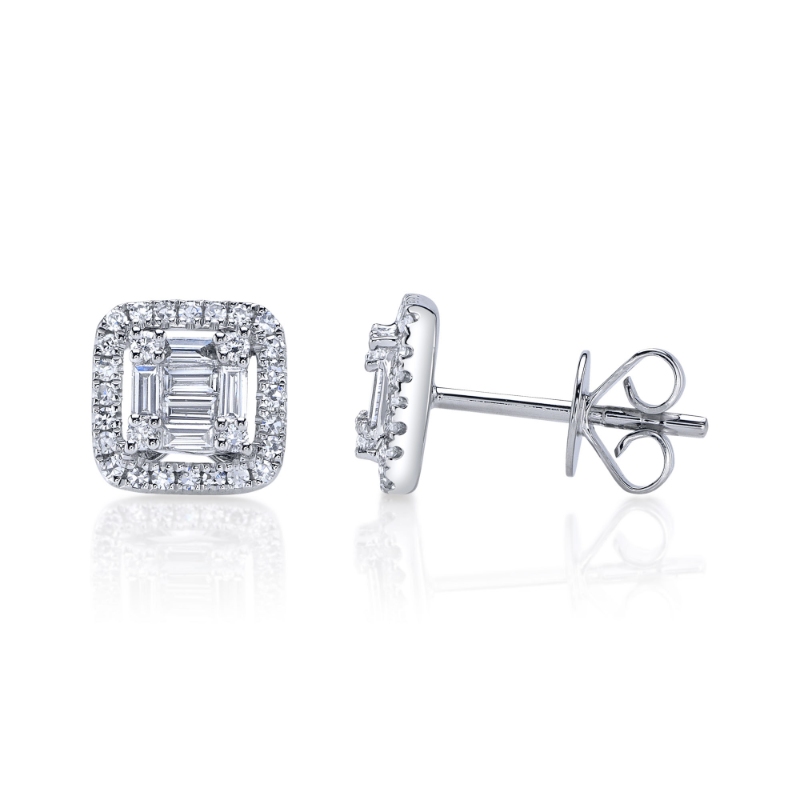 0.43Ct 14K White Gold Diamond Baguette Stud Earring