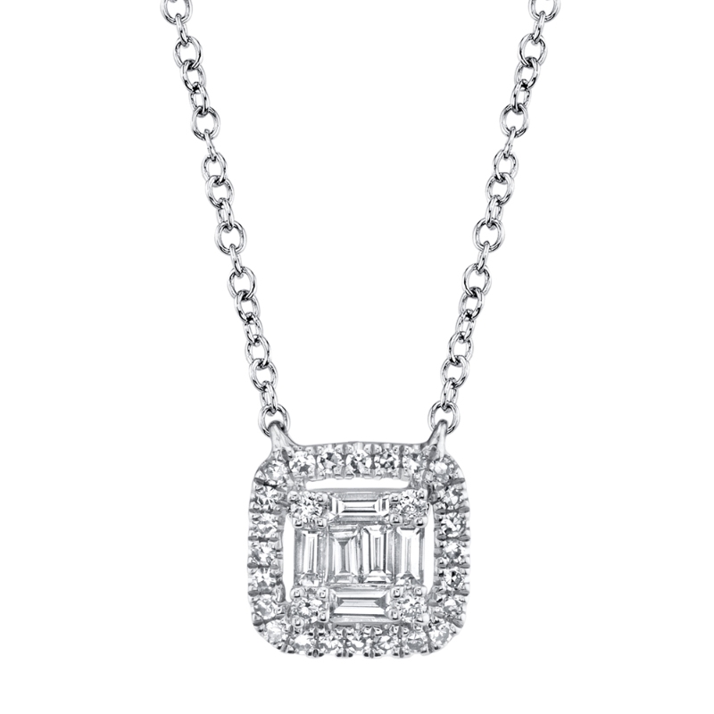0.22Ct 14K White Gold Diamond Baguette Necklace
