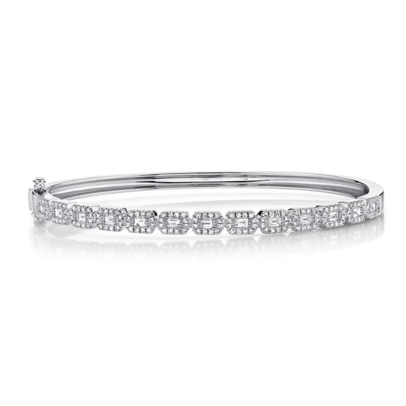 0.86Ct 14K White Gold Diamond Baguette Bangle