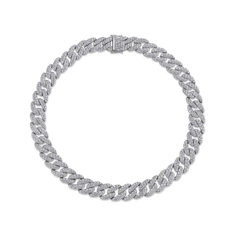 28.60Ct 14K White Gold Diamond Pave Link Necklace