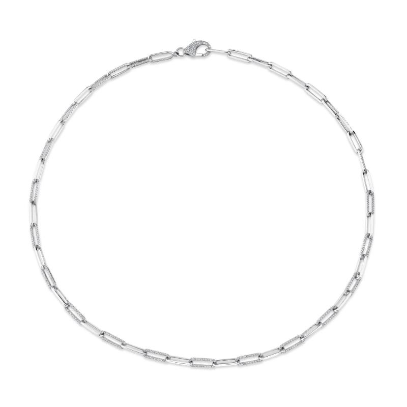 1.36Ct 14K White Gold Diamond Paper Clip Link Necklace