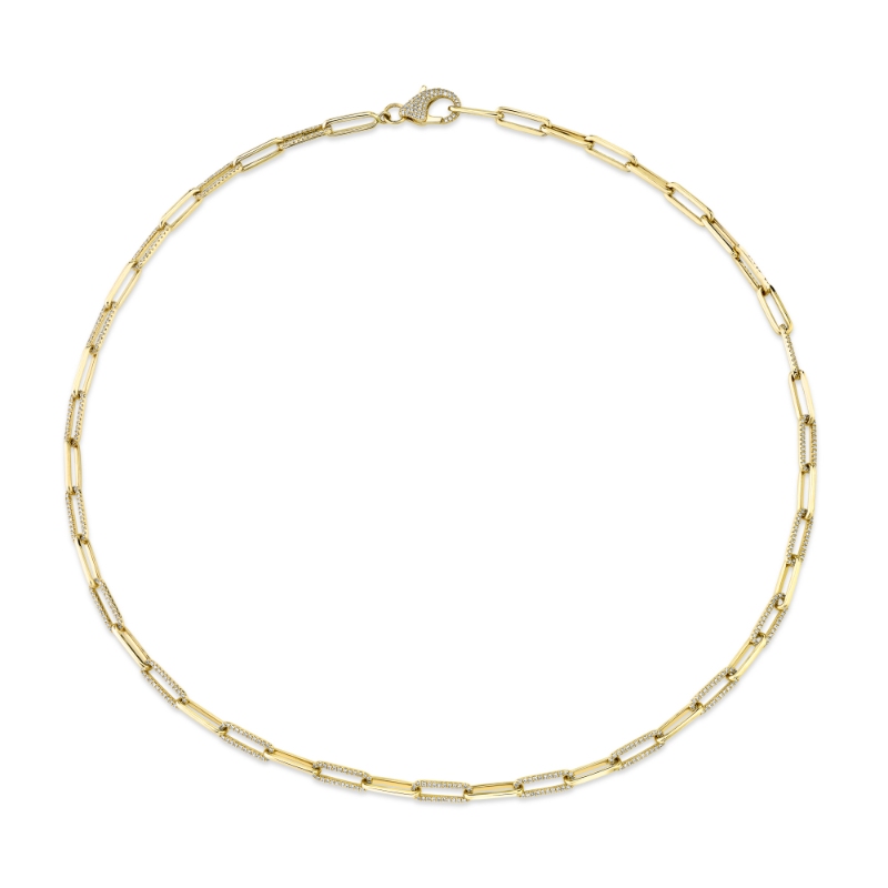 1.36Ct 14K Yellow Gold Diamond Paper Clip Link Necklace