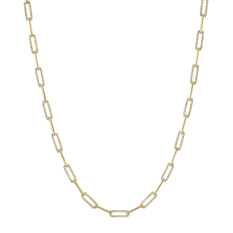 1.36Ct 14K Yellow Gold Diamond Paper Clip Link Necklace