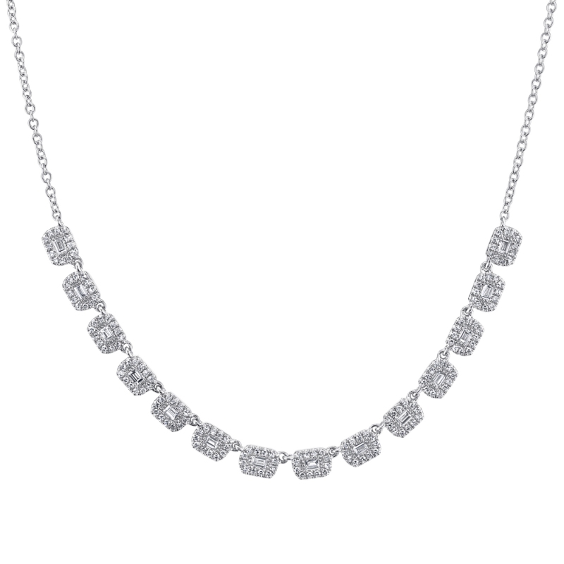 1.02Ct 14K White Gold Diamond Baguette Necklace