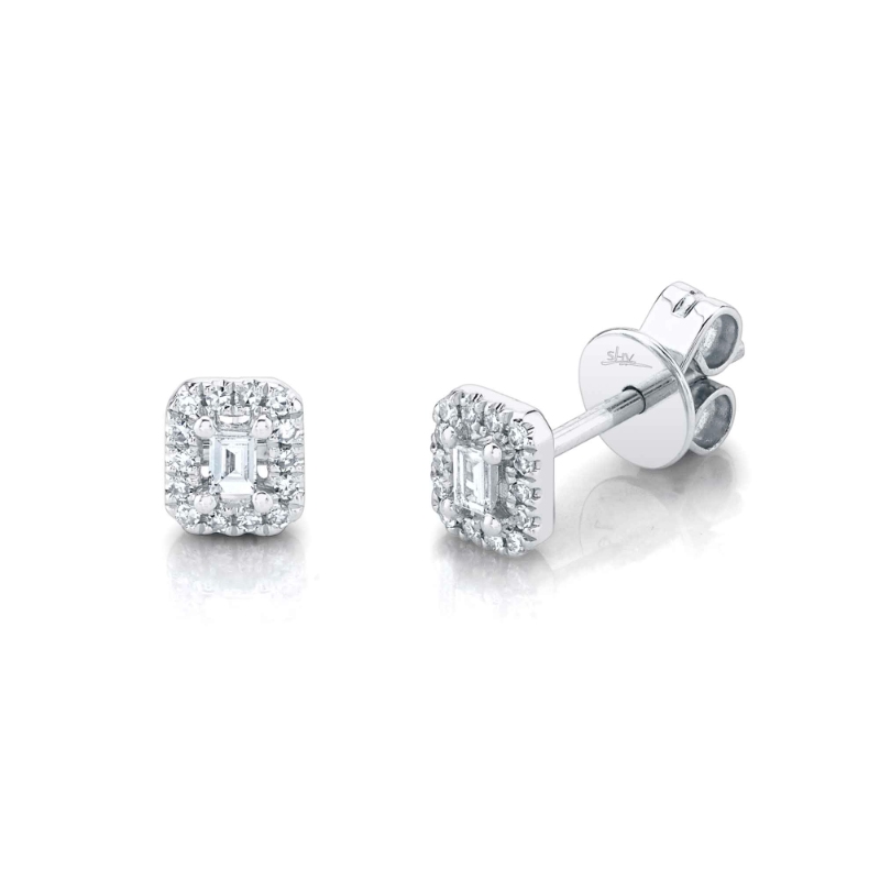 0.12Ct 14K White Gold Diamond Baguette Stud Earrings
