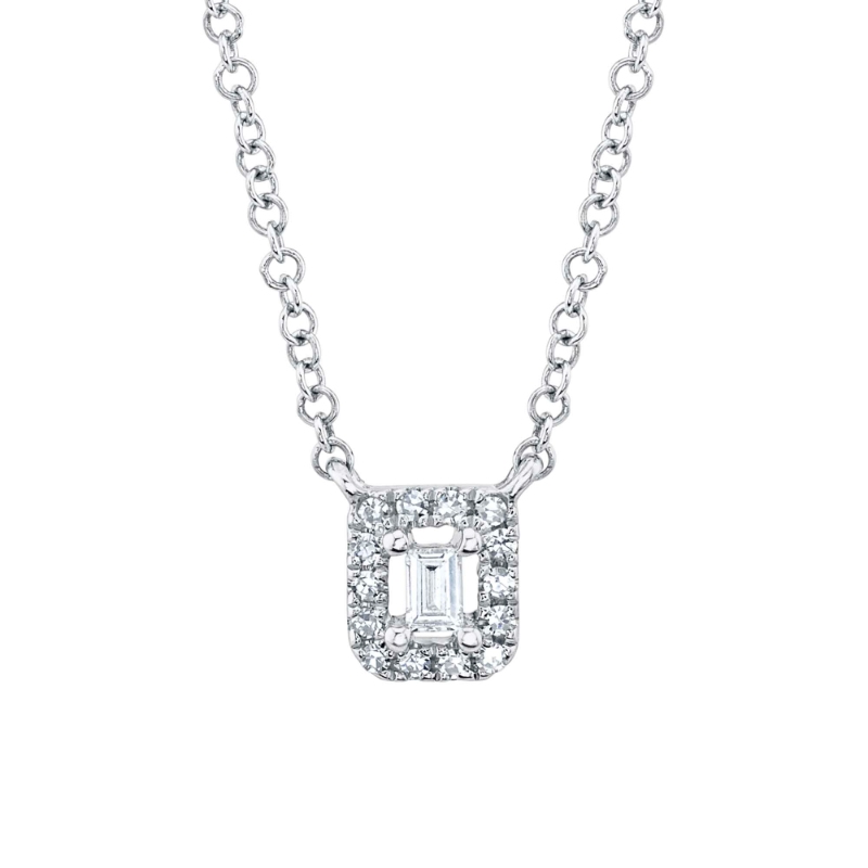 0.05Ct 14K W/G Diamond Baguette Necklace