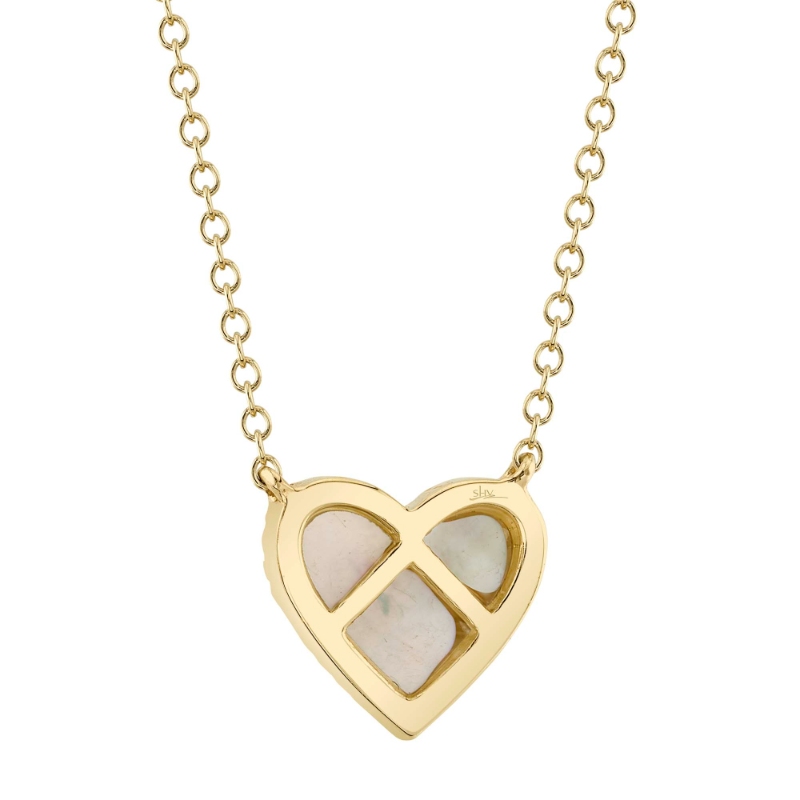 0.09Ct Diamond & 0.56Ct Mother Of Pearl 14K Yellow Gold Heart Necklace