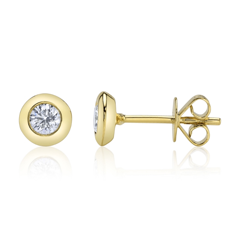 0.40Ct 14K Yellow Gold Diamond Bezel Stud Earring