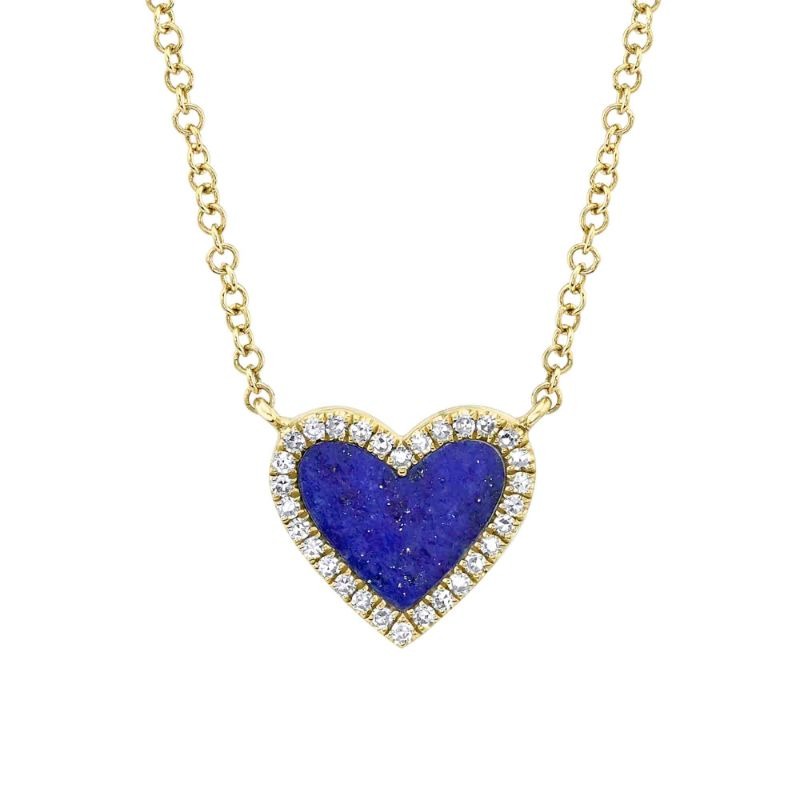 0.09Ct Diamond & 0.54Ct Lapis 14K Yellow Gold Heart Necklace