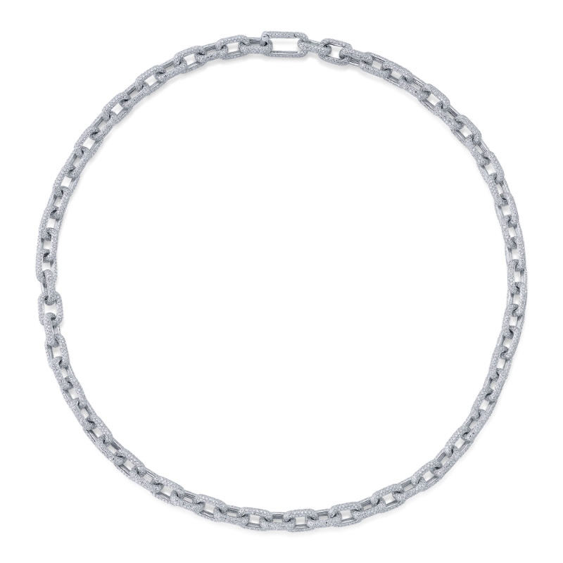 17.25Ct 14K White Gold Diamond Pave Link Necklace