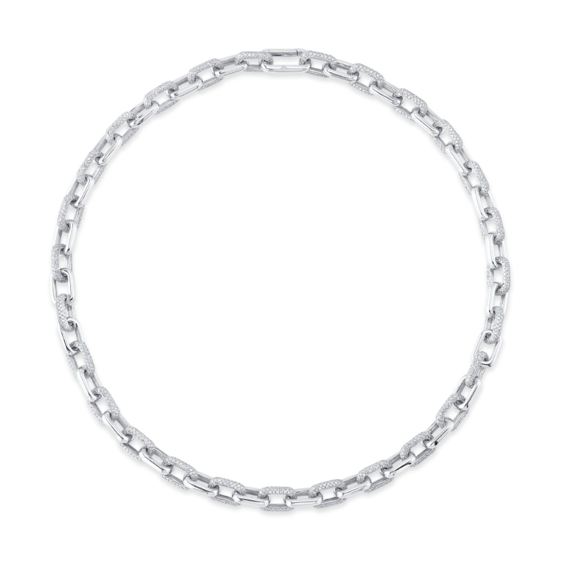 8.72Ct 14K White Gold Diamond Pave Link Necklace