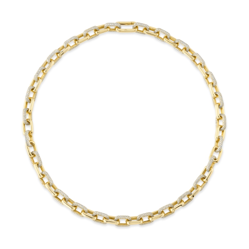 8.72Ct 14K Yellow Gold Diamond Pave Link Necklace