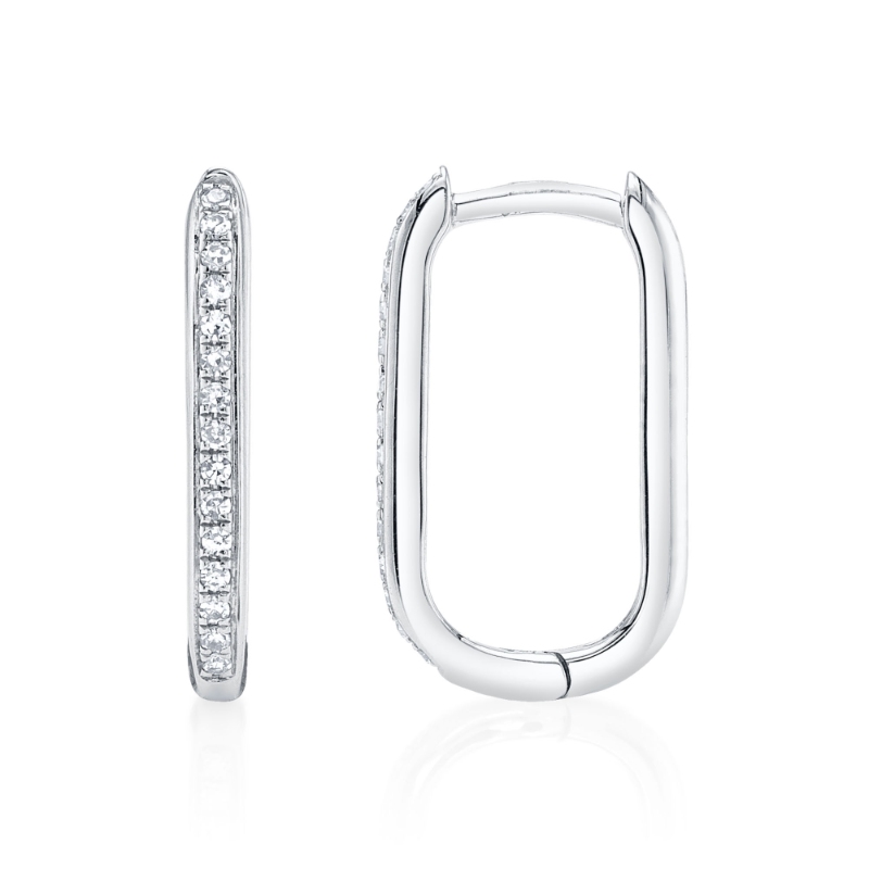 0.08Ct 14K White Gold Diamond Oval Hoop Earring