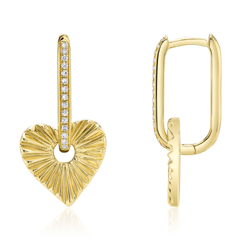 0.08Ct 14K Yellow Gold Diamond Ribbed Heart Earring