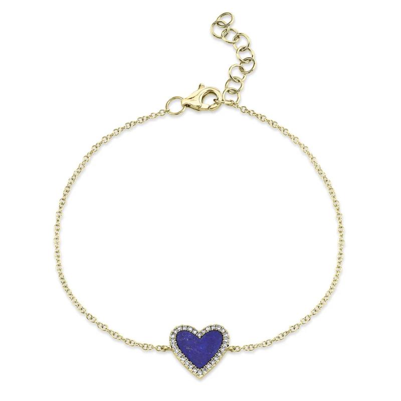0.09Ct Diamond & 0.60Ct Lapis 14K Yellow Gold Heart Bracelet