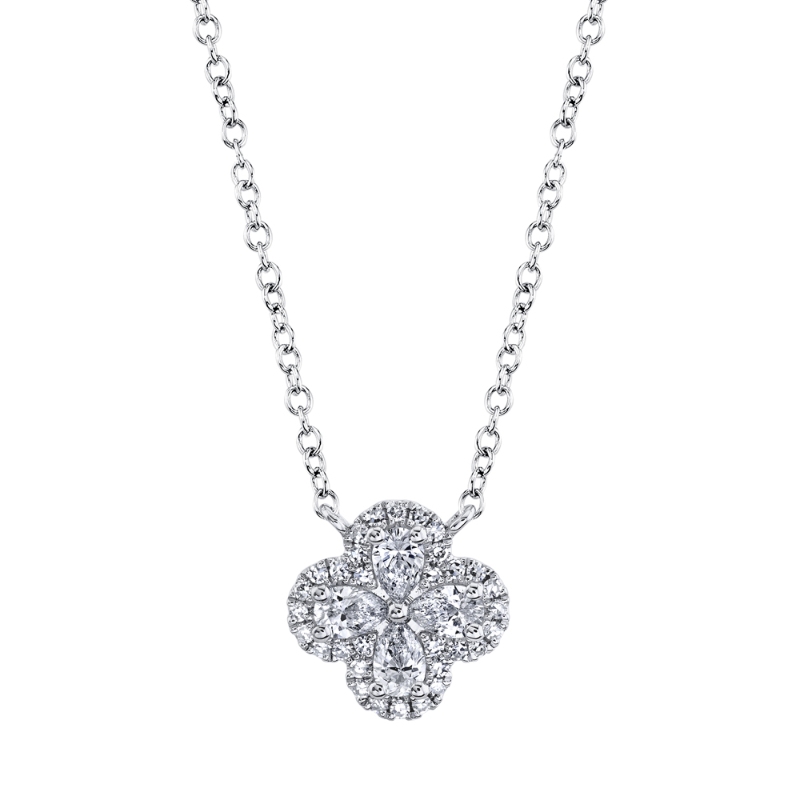 0.41Ct 14K White Gold Diamond Pear Clover Necklace