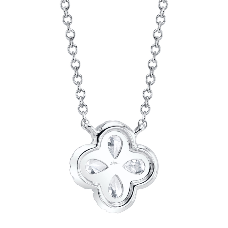0.41Ct 14K White Gold Diamond Pear Clover Necklace
