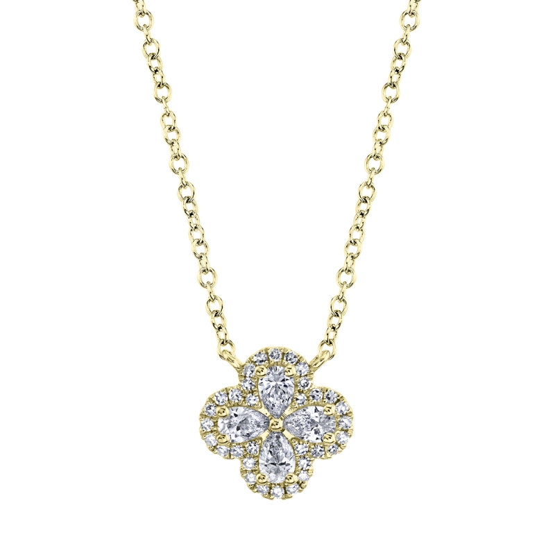0.41Ct 14K Yellow Gold Diamond Pear Clover Necklace