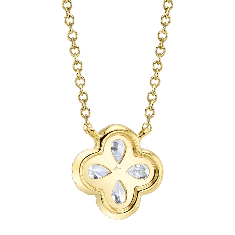 0.41Ct 14K Yellow Gold Diamond Pear Clover Necklace
