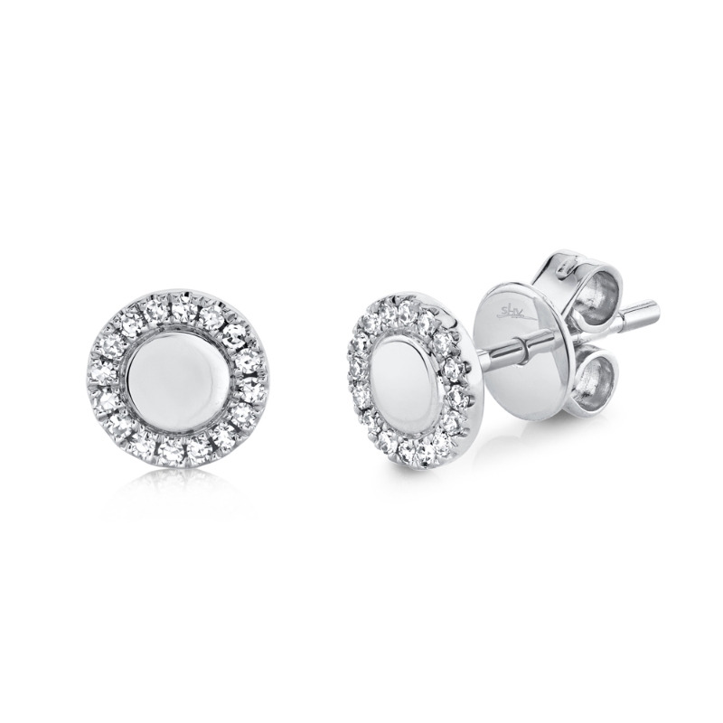 0.10Ct 14K White Gold Diamond Circle Stud Earrings