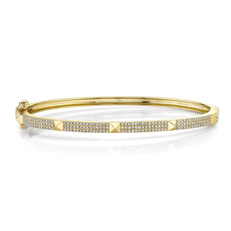0.45Ct 14K Yellow Gold Diamond Pave Pyramid Bangle