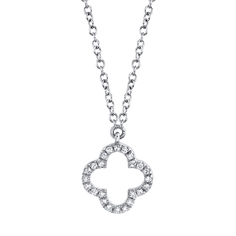 14K white gold clover shaped pendant