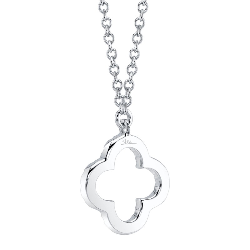 0.08Ct 14K White Gold Diamond Clover Necklace