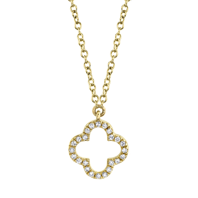 0.08Ct 14K Yellow Gold Diamond Clover Necklace