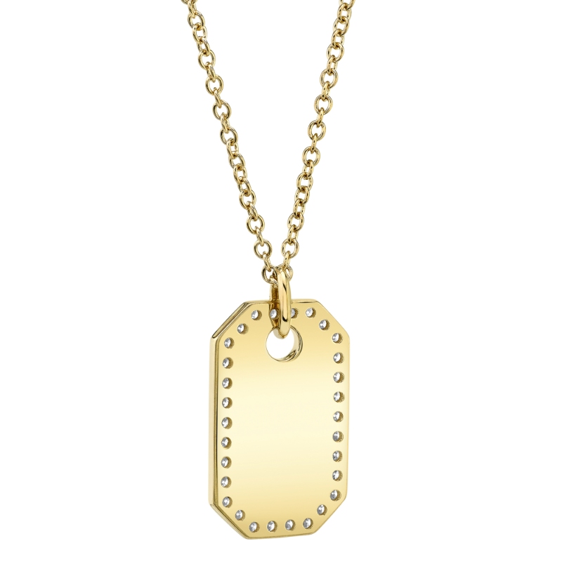 0.40Ct 14K Yellow Gold Diamond Dog Tag Necklace