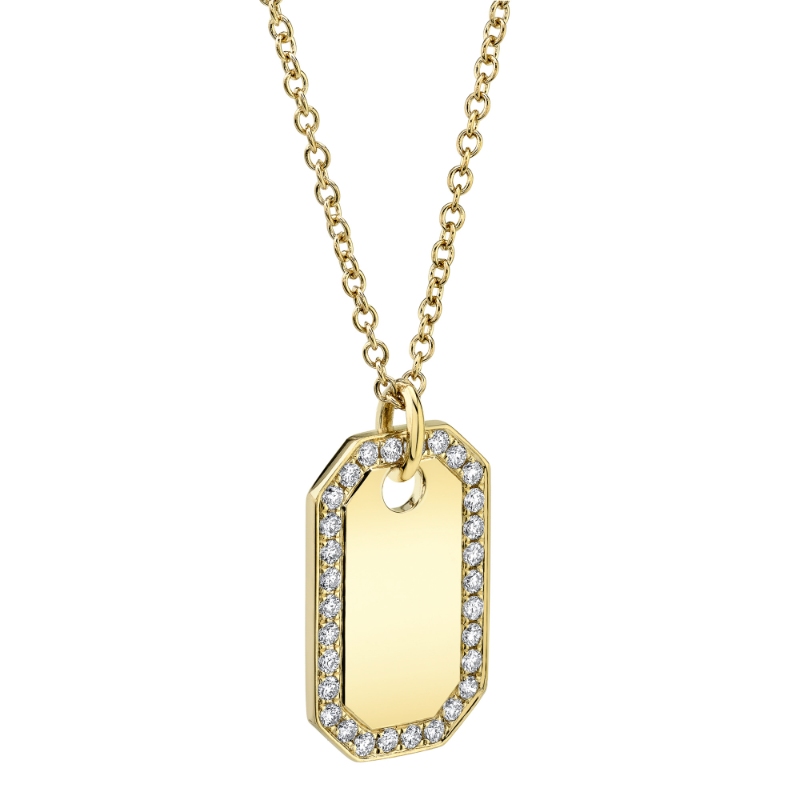 0.40Ct 14K Yellow Gold Diamond Dog Tag Necklace
