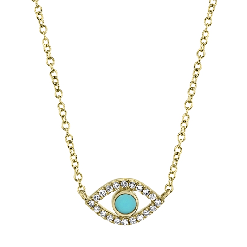 0.06Ct Diamond & 0.07Ct Composite Turquoise 14K Yellow Gold Eye Necklace