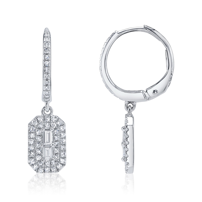 0.32Ct 14K White Gold Diamond Baguette Earring