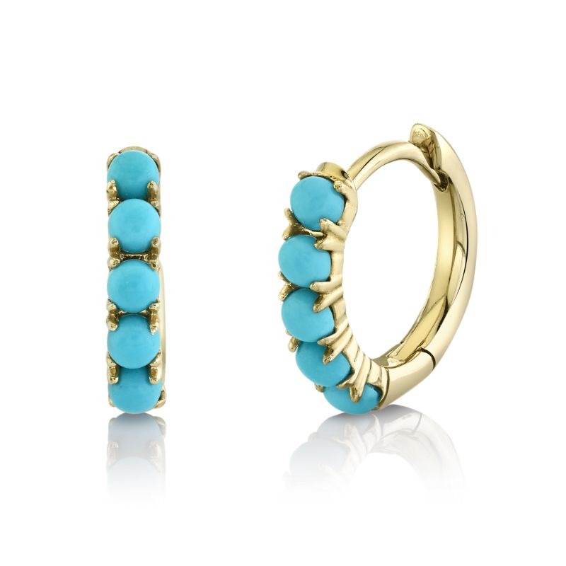 0.43Ct 14K Yellow Gold Composite Turquoise Huggie Earrings