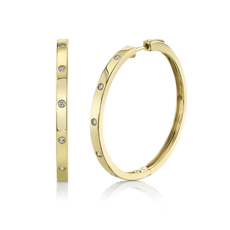 0.19Ct 14K Yellow Gold Diamond Hoop Earrings