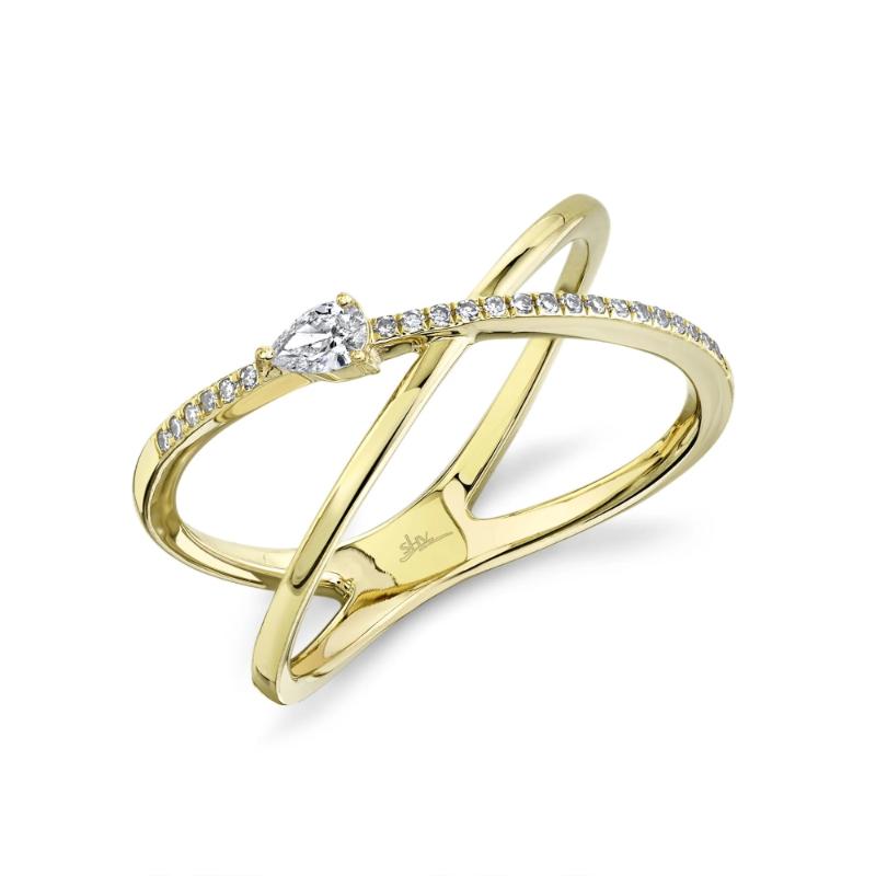 0.15Ct 14K Yellow Gold Diamond Pear "X" Ring