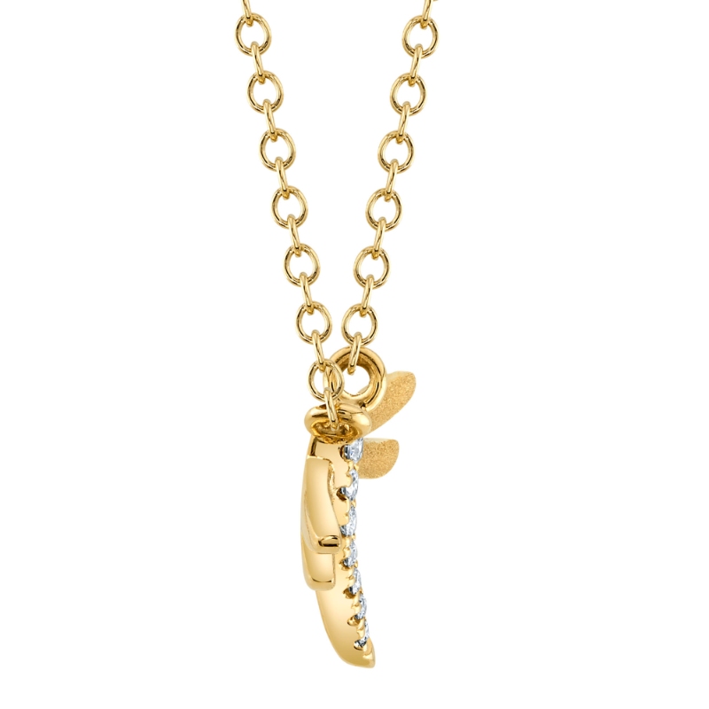 0.03Ct 14K Yellow Gold Diamond Dragonfly Matte Necklace