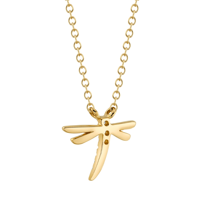 0.03Ct 14K Yellow Gold Diamond Dragonfly Matte Necklace