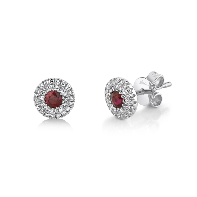 0.20Ct Diamond & 0.28Ct Ruby Stud Earrings