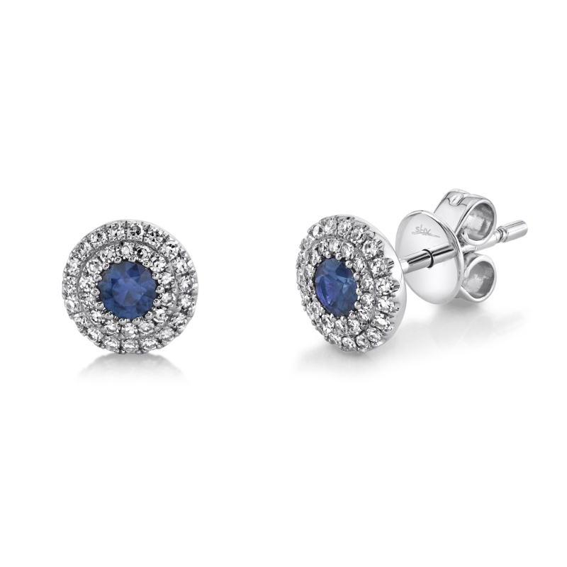 0.20Ct Diamond & 0.24Ct Blue Sapphire Stud Earrings