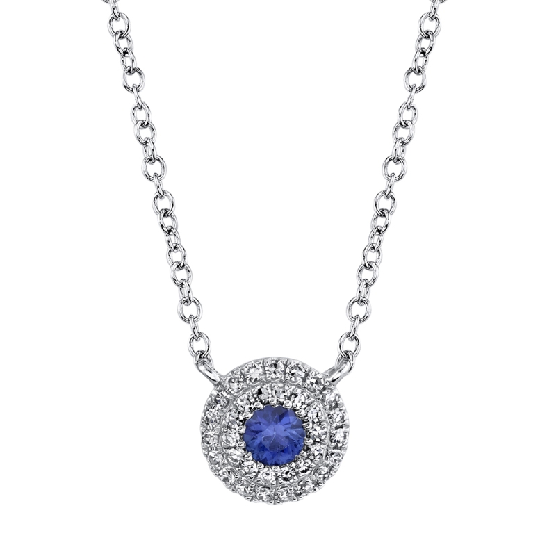 0.10Ct Diamond & 0.12Ct Blue Sapphire 14K White Gold Necklace