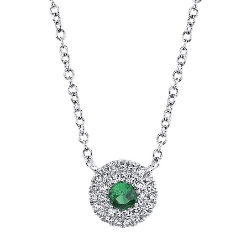 0.10Ct Diamond & 0.10Ct Green Garnet 14K White Gold Necklace