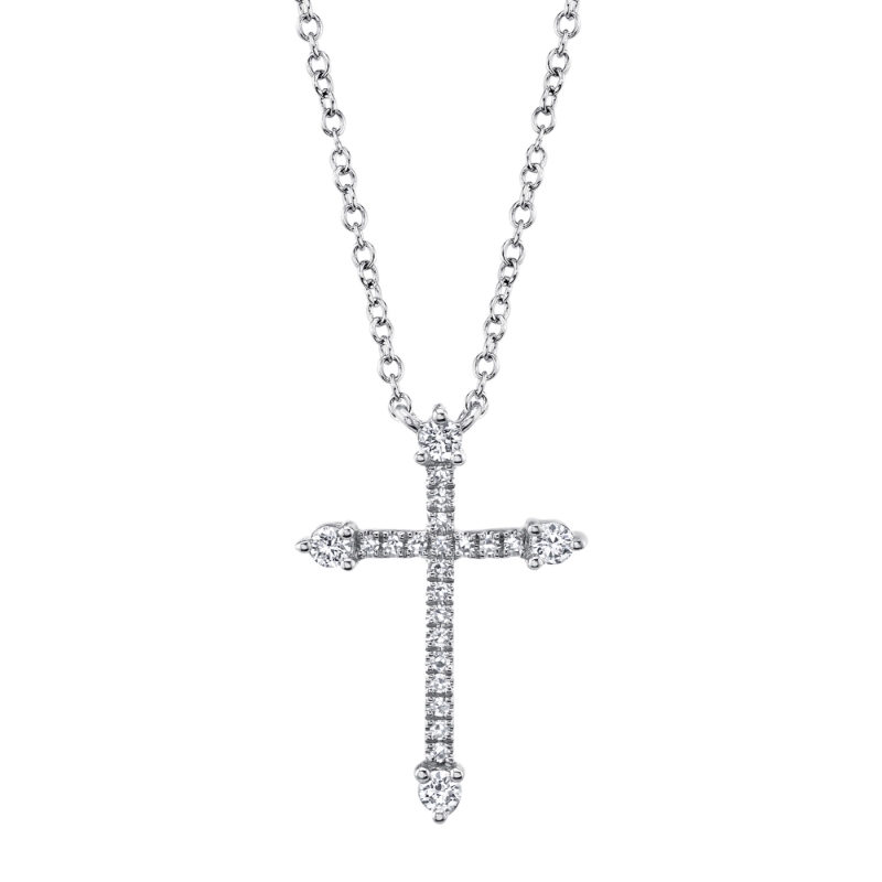 0.17Ct 14K White Gold Diamond Cross Necklace