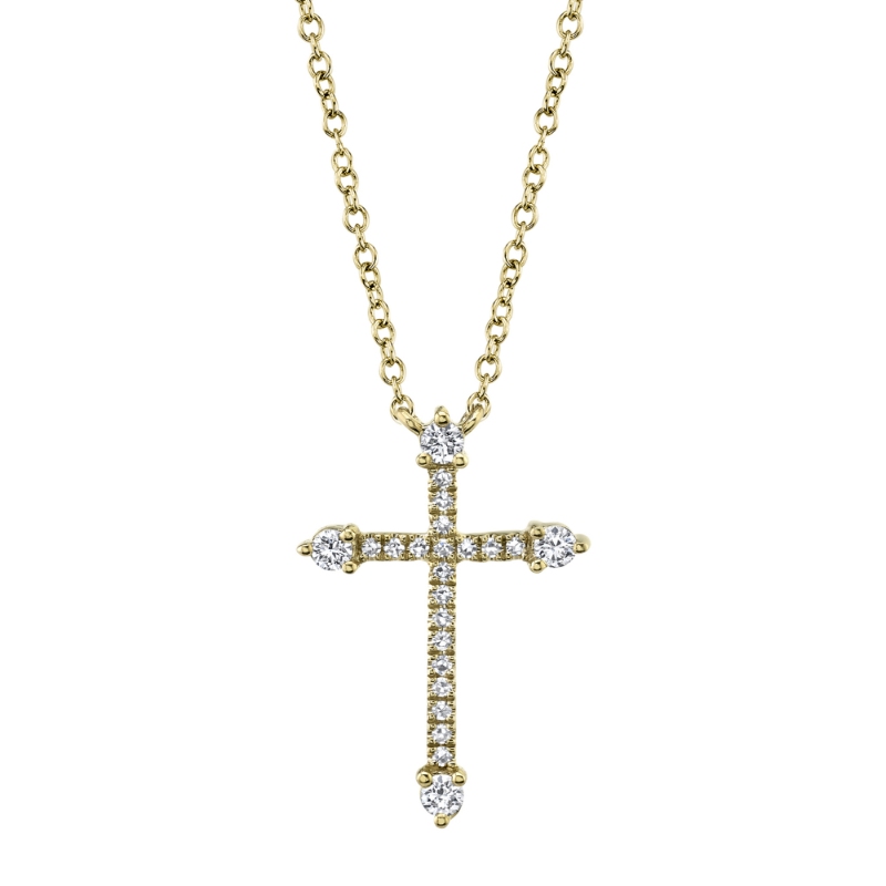 0.17Ct 14K Yellow Gold Diamond Cross Necklace