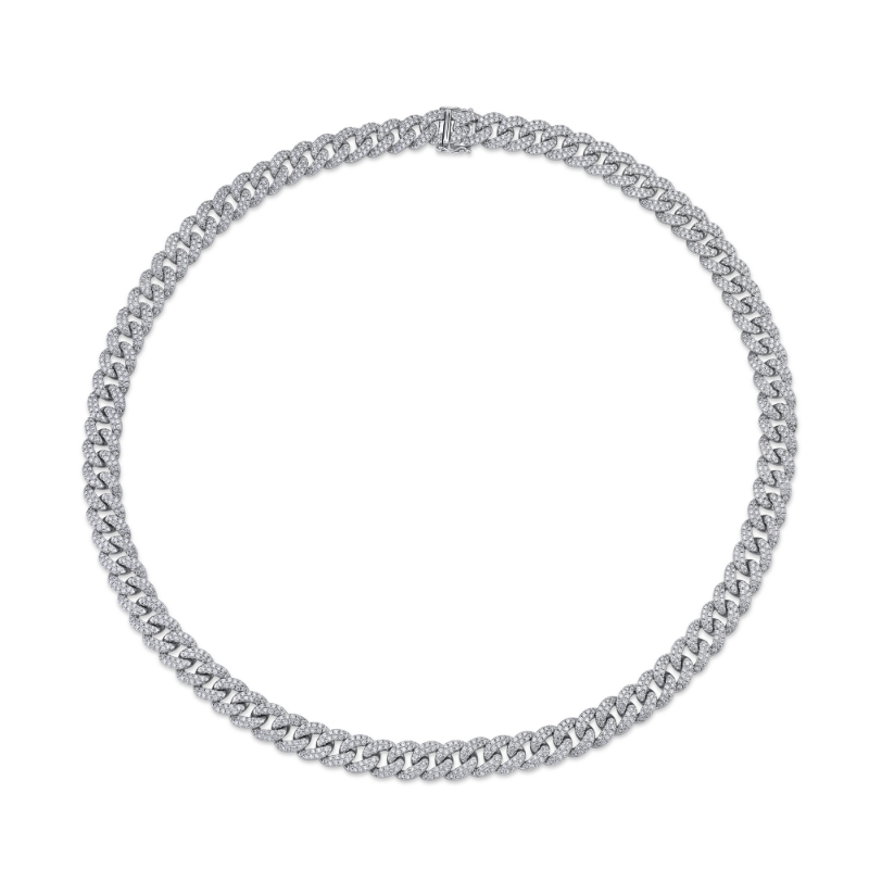 11.53Ct 14K White Gold Diamond Pave Link Necklace