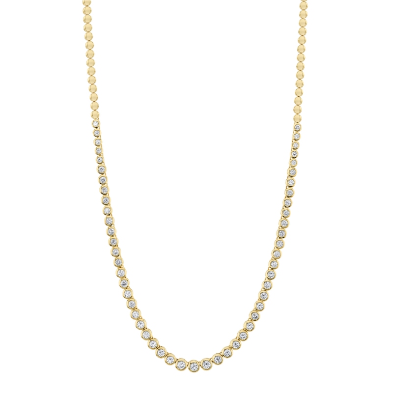 3.53Ct 14K Yellow Gold Diamond Bezel Tennis Necklace