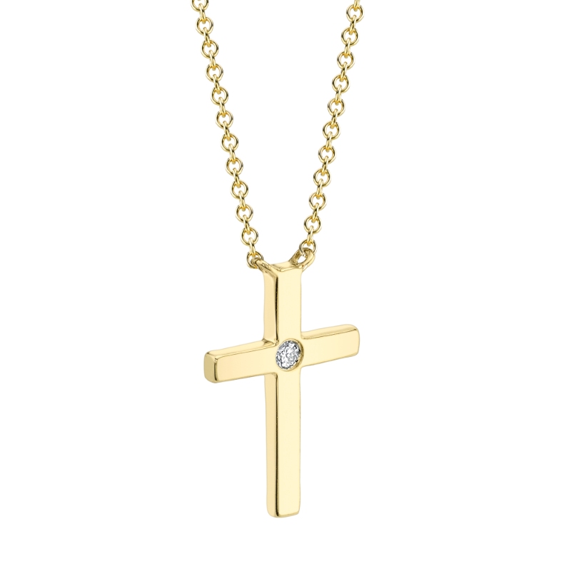 0.03Ct 14K Yellow Gold Diamond Cross Necklace