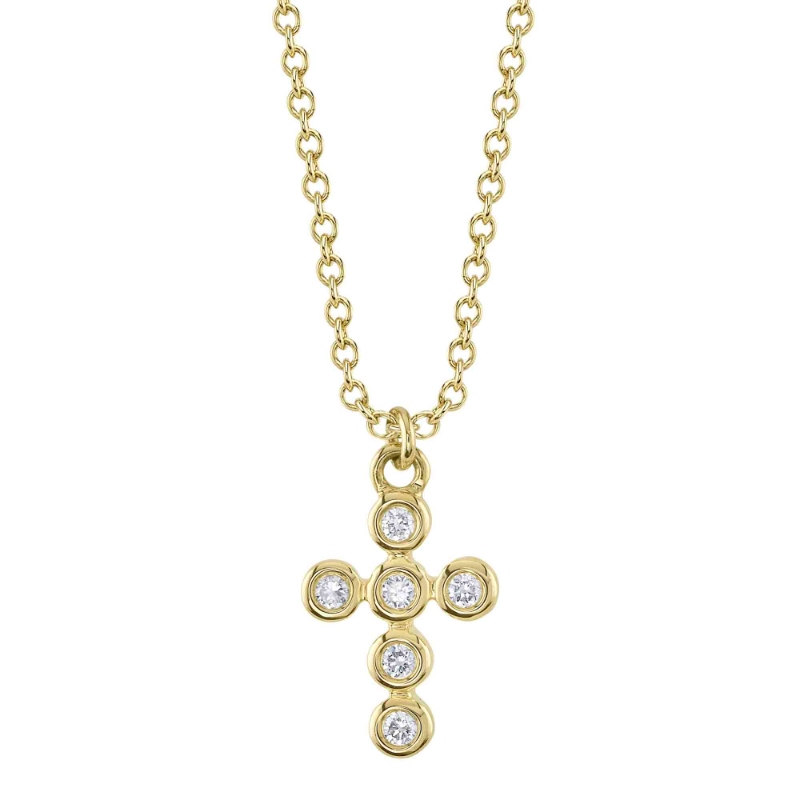 0.08Ct 14K Yellow Gold Diamond Bezel Cross Necklace