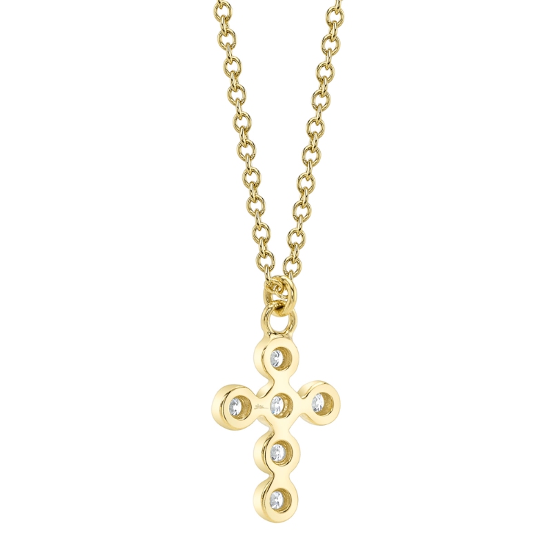 0.08Ct 14K Yellow Gold Diamond Bezel Cross Necklace